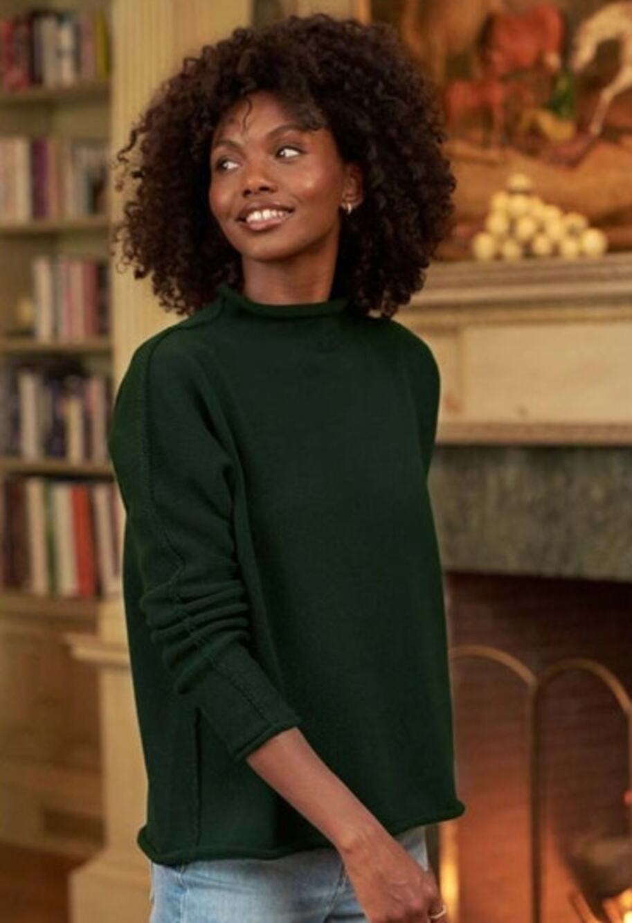 FRANK & EILEEN Sz M Medium Monterey Dark Green Crew Neck Cotton Pullover Sweater